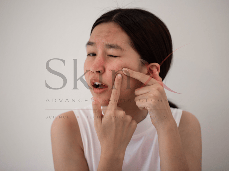Làn da mụn thường sẽ đổ nhiều dầu khiến da cảm thấy khó chịu 